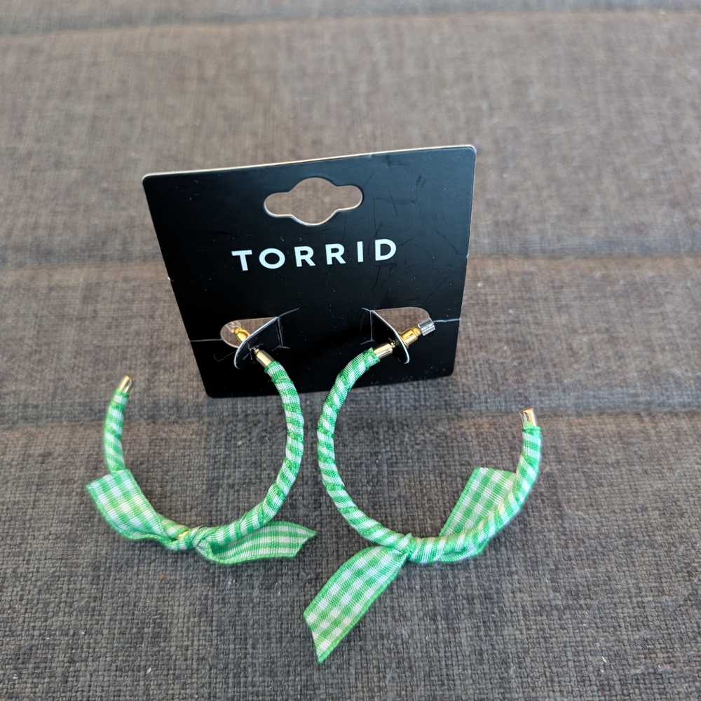 Torrid Green Gingham Hoop Earrings